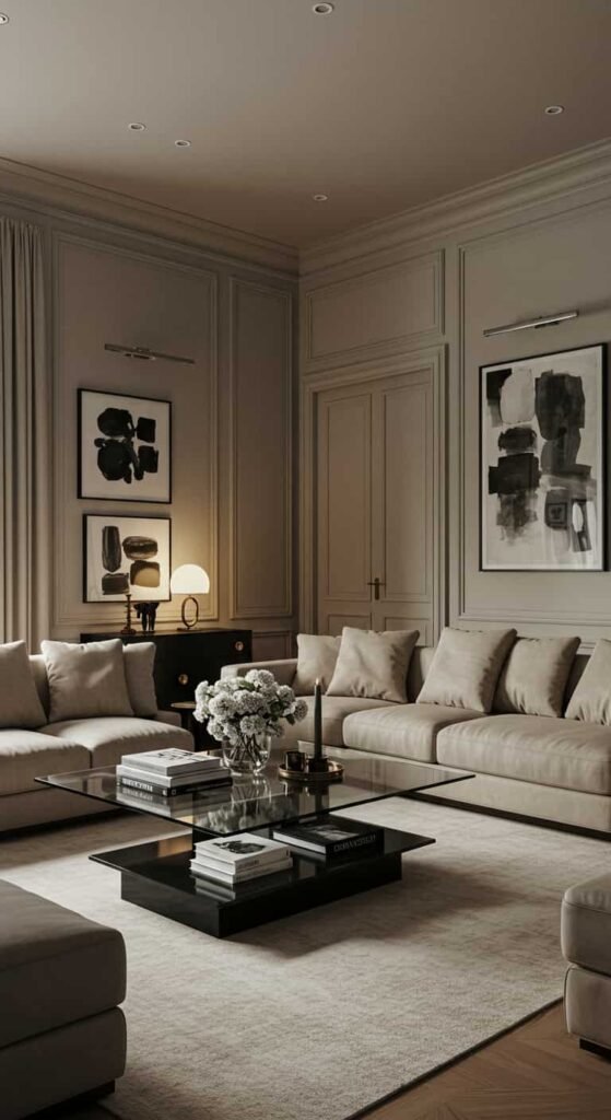 Symmetrical Formal Living Room with Neutral Elegance
