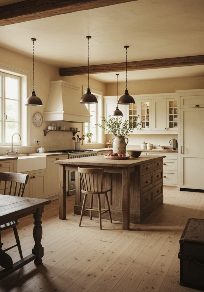 Warm Rustic Kitchen with Exposed Wooden Beams
