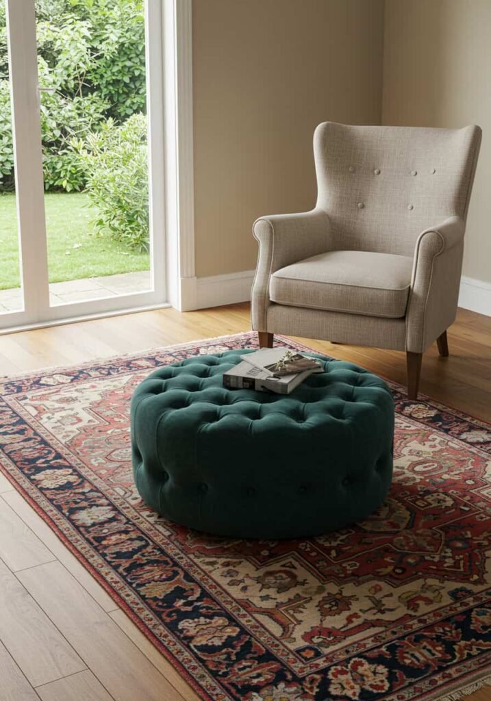 Welcoming Living Room with Large Windows and Soft Rugs
