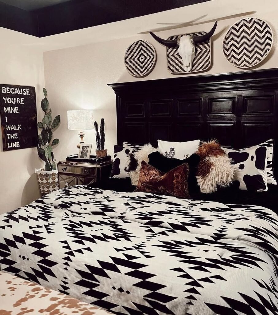 Bold Black & White Western Bedroom Decor
