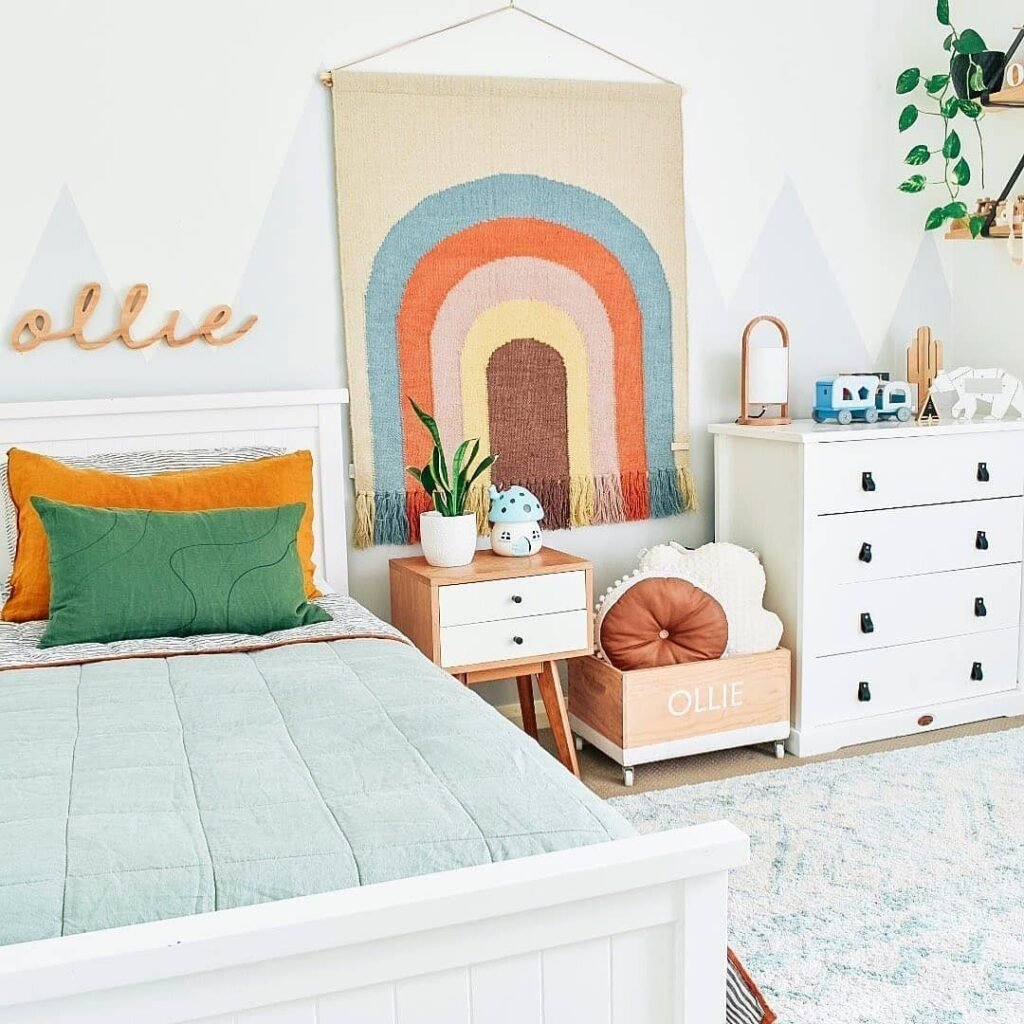 Bright & Cheerful Boho Kids’ Room with a Rainbow Theme
