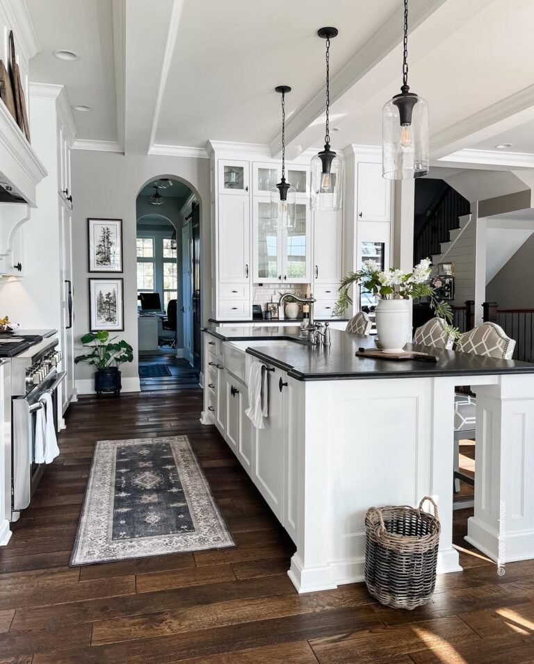 Classic Modern Farmhouse Kitchen with Elegant Contrast