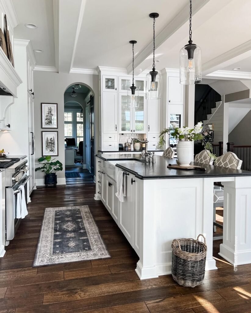 Classic Modern Farmhouse Kitchen with Elegant Contrast
