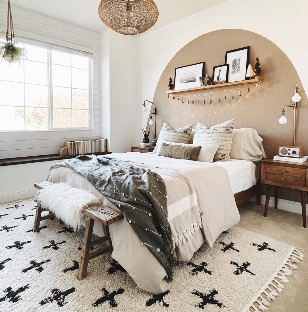 Cozy Boho Bedroom with Warm Earthy Tones

