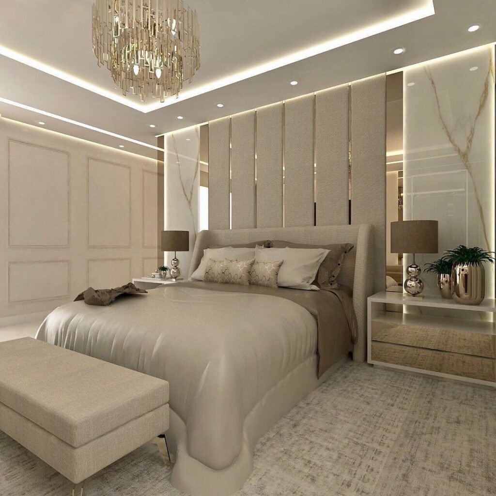 14-Elegant Beige Luxury Bedroom with Modern Glamour