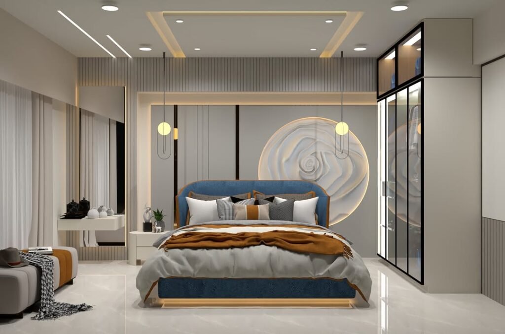 Elegant Contemporary Bedroom with Artistic Accents
