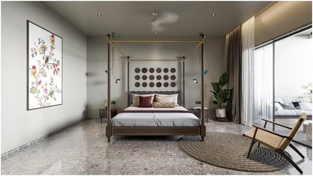 Elegant Minimalist Bedroom with a Modern Four-Poster Bed
