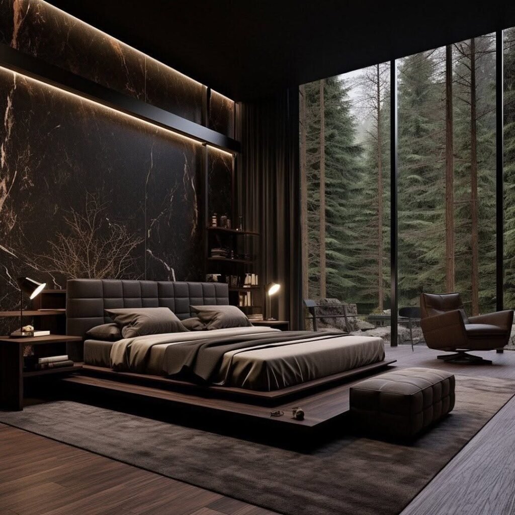 Forest Retreat A Luxurious Dark Modern Master Bedroom
