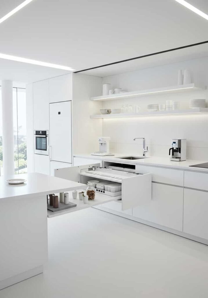 Futuristic All-White Kitchen
