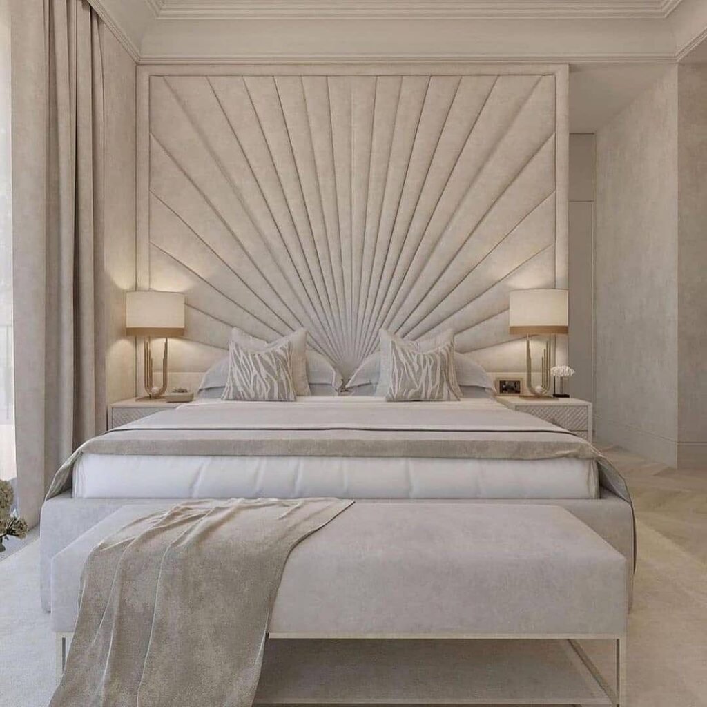 Luxurious Art Deco-Inspired Bedroom with Statement Headboard
