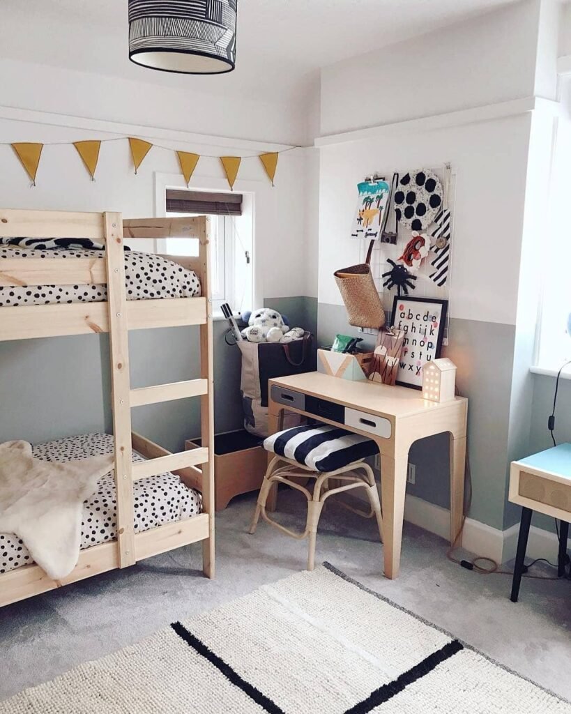 Minimalist & Functional Shared Kids' Room with Playful Accents
