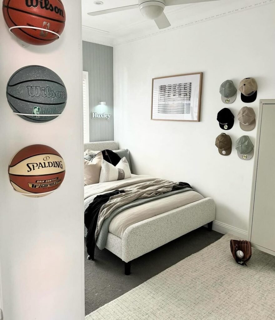 Minimalist Sports-Themed Bedroom for Boys
