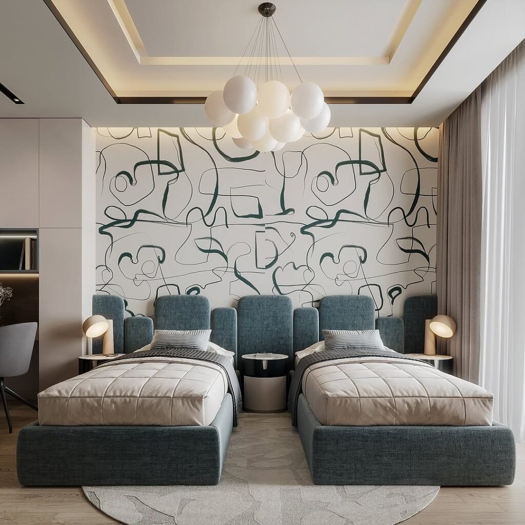 Modern Artistic Twin Bedroom Design
