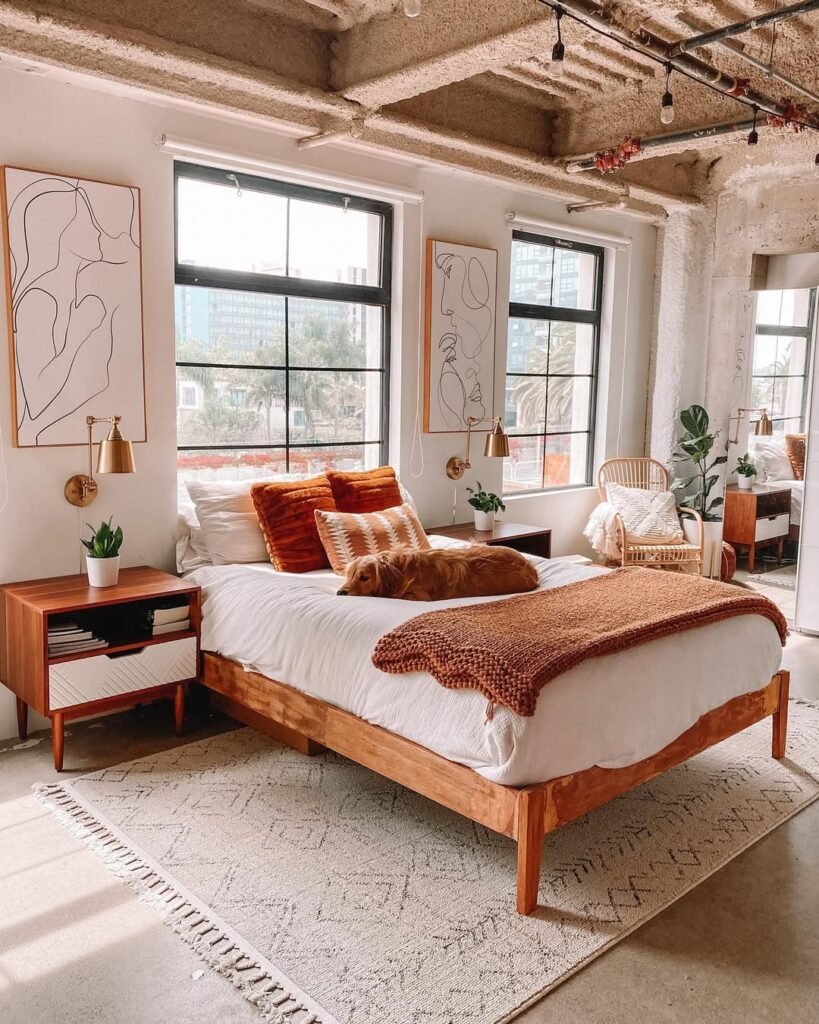 Modern Boho Loft Bedroom with Warm Earthy Accents
