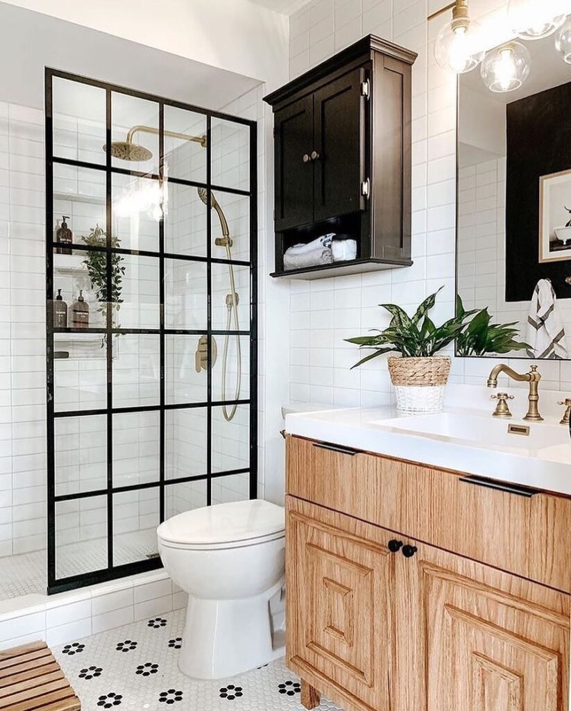 Modern Farmhouse Bathroom with Industrial Touches
