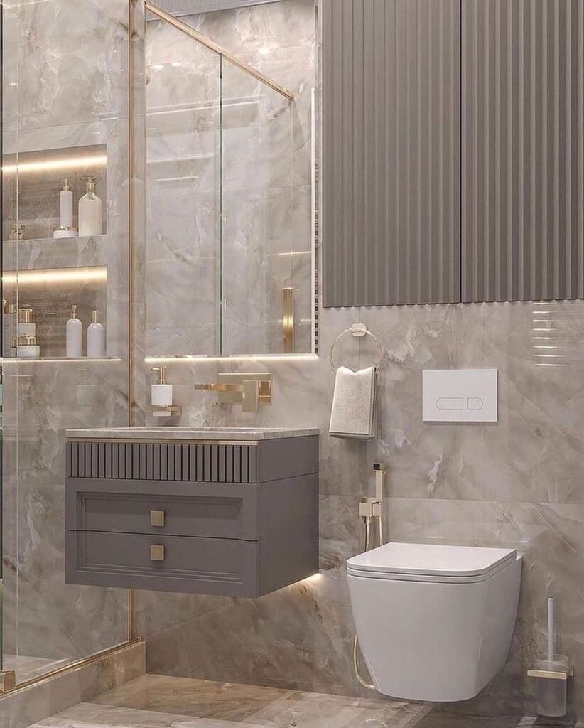 Modern Glam Bathroom with Luxe Finishes
