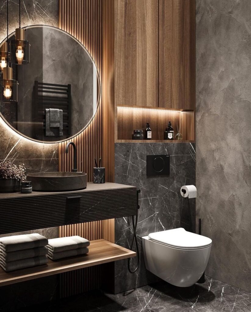 Modern Industrial Bathroom with Warm Elegance
