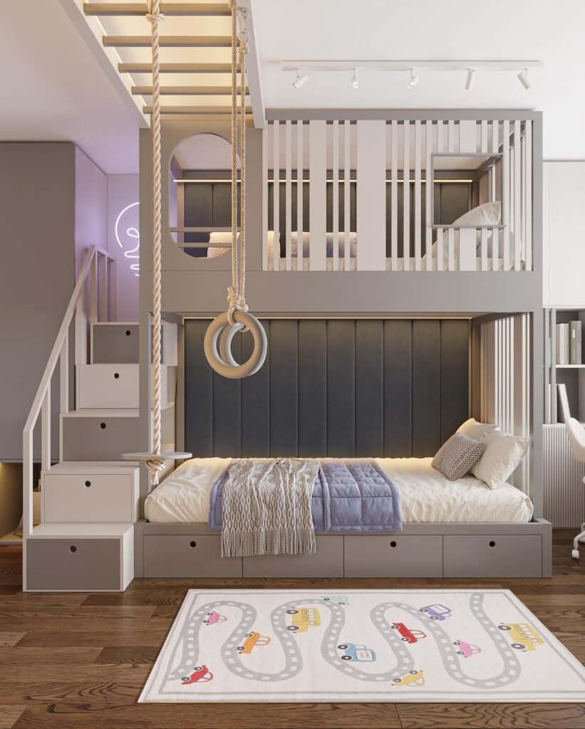 Modern Loft Bunk Bed with Playful Touches
