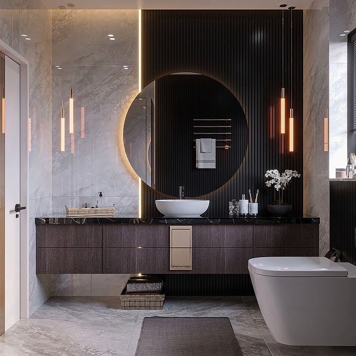 Modern Luxury Bathroom with Dramatic Contrast
