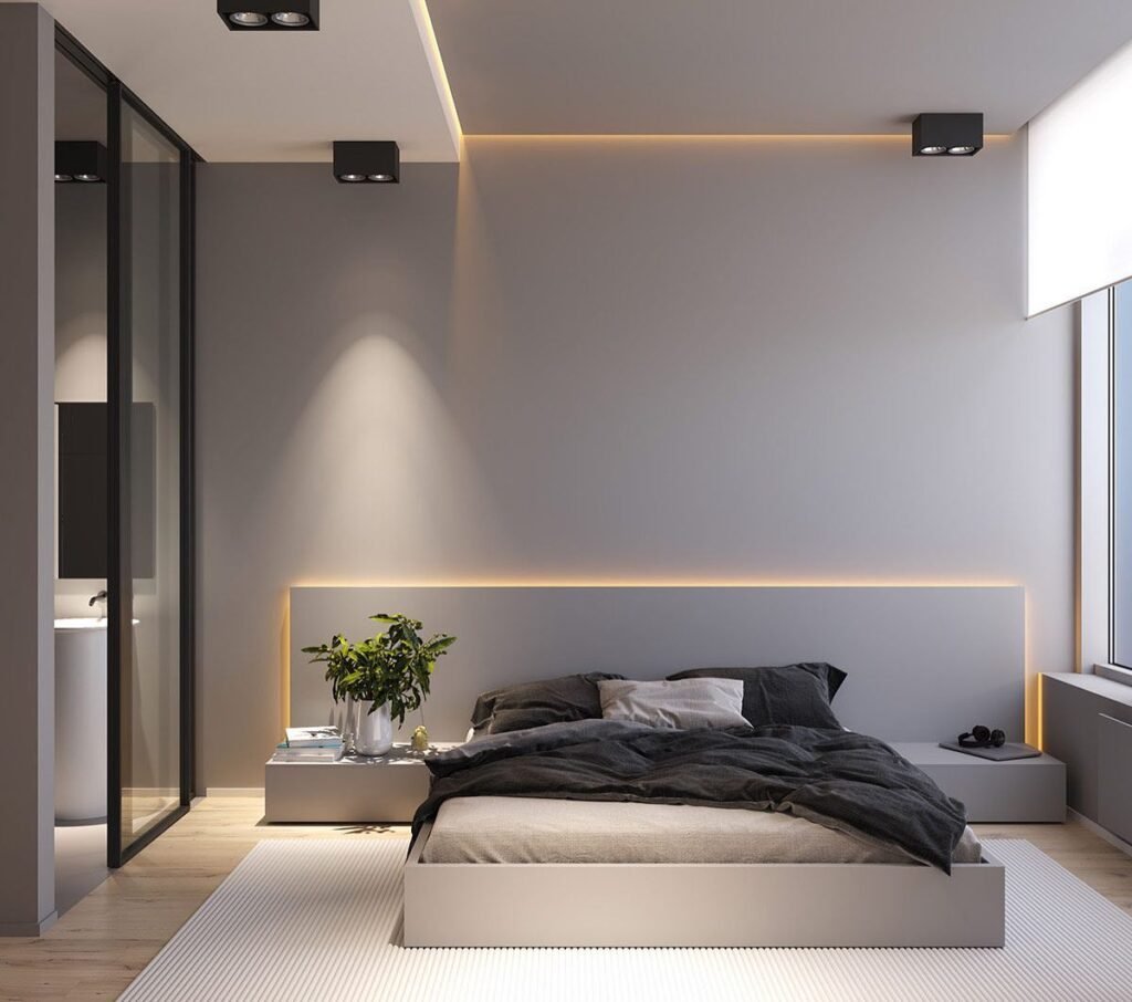 Modern Minimalist Bedroom with Ambient Lighting
