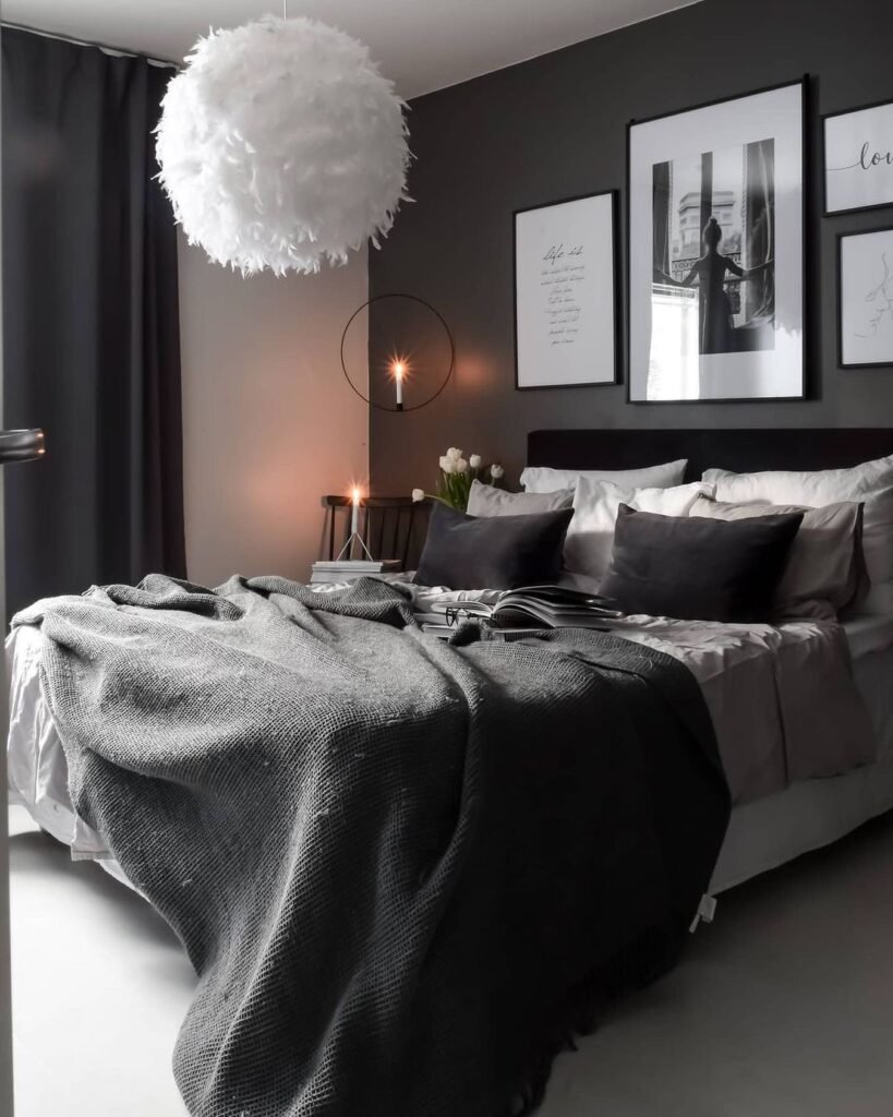 Modern Monochrome Bedroom with Elegant Contrast
