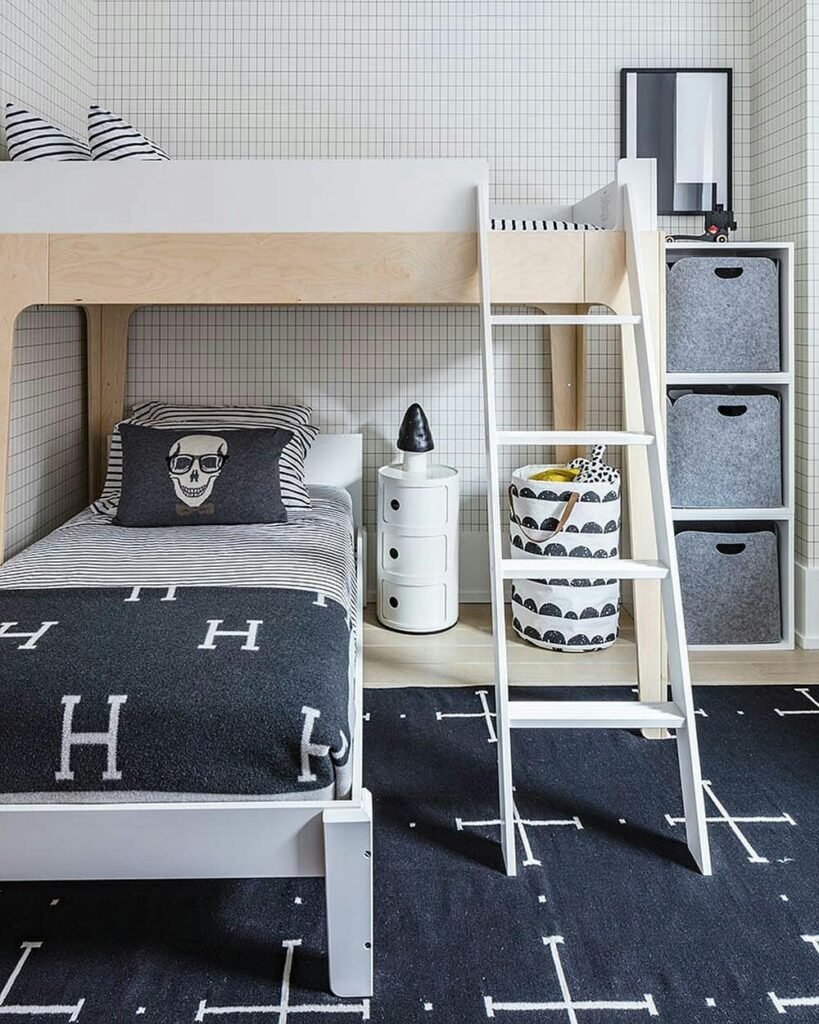 Modern Monochrome Bunk Bed Room
