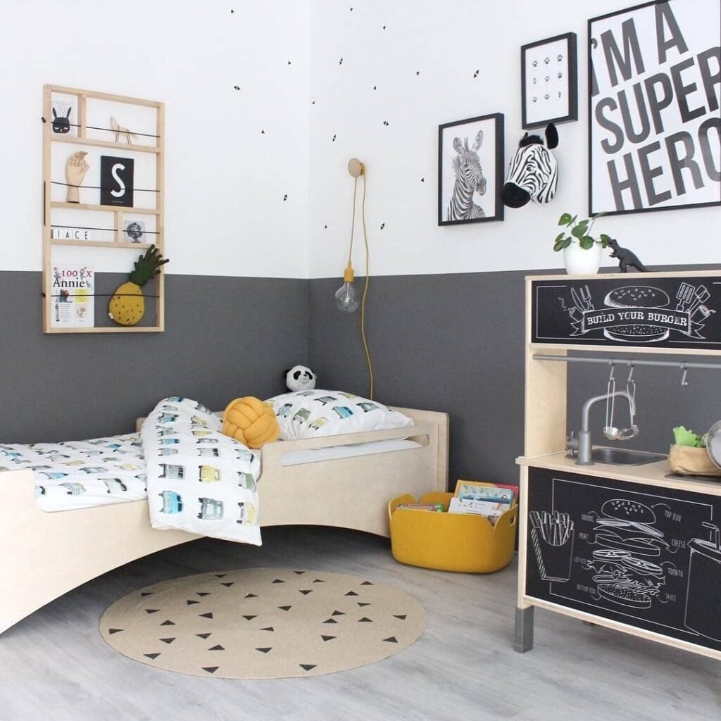 Modern Monochrome Kids' Room with Playful Touches
