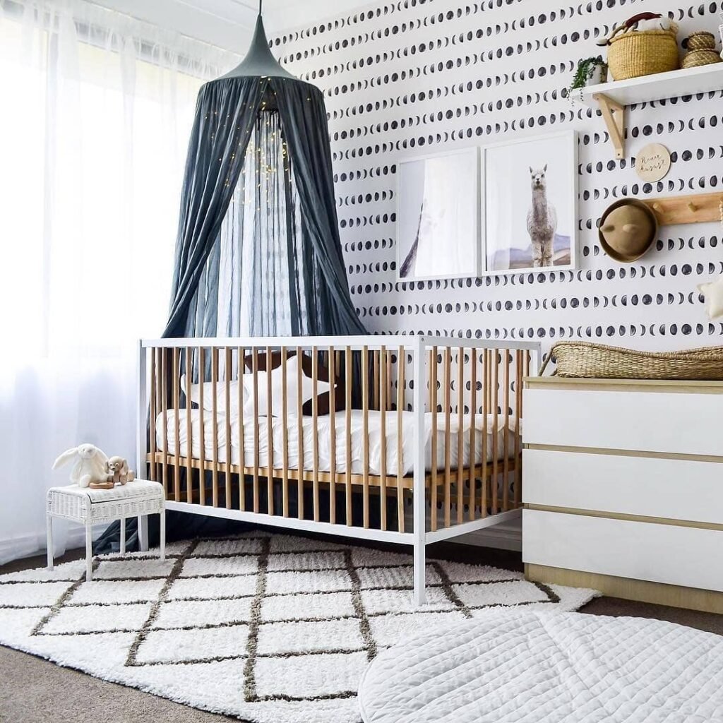 Modern Moon-Themed Nursery with Canopy
