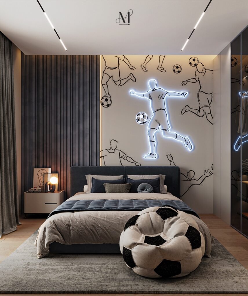 Modern Soccer-Themed Kids' Bedroom
