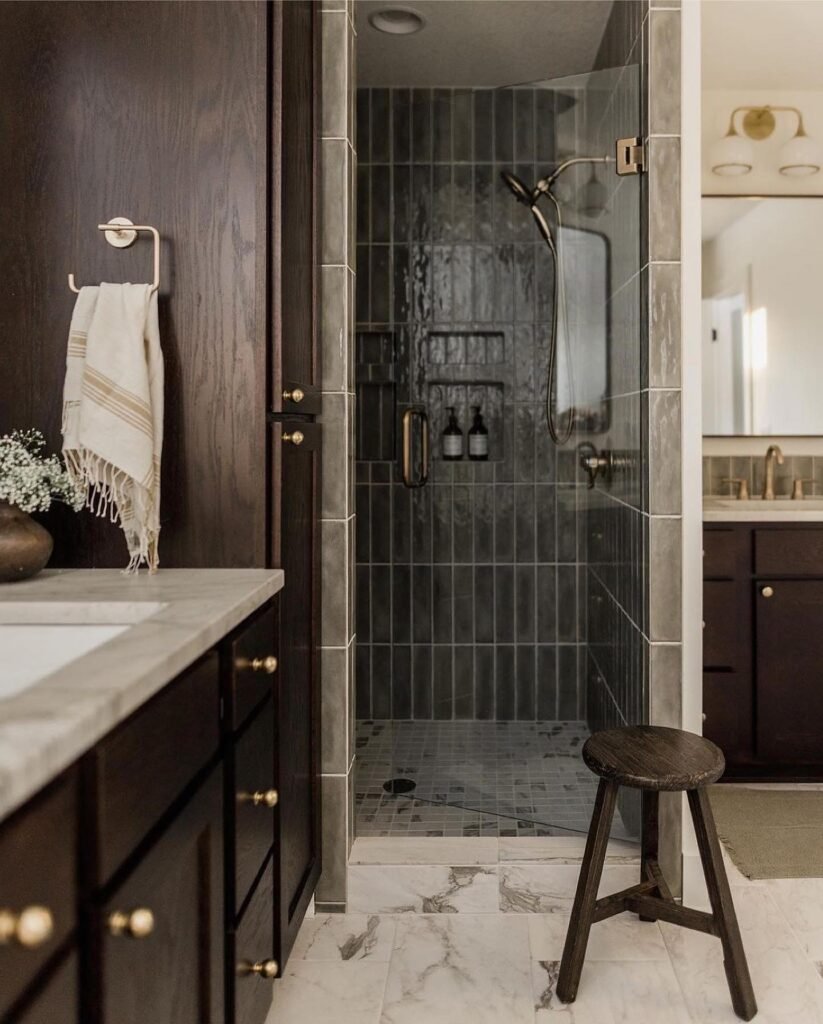 Moody Modern Bathroom with a Cozy Touch
