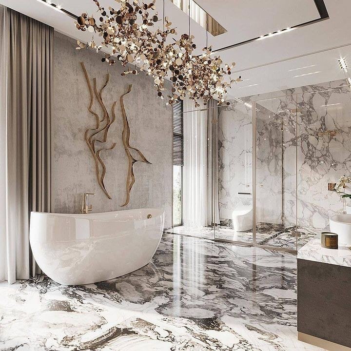 Opulent Marble Bathroom with Artistic Elegance
