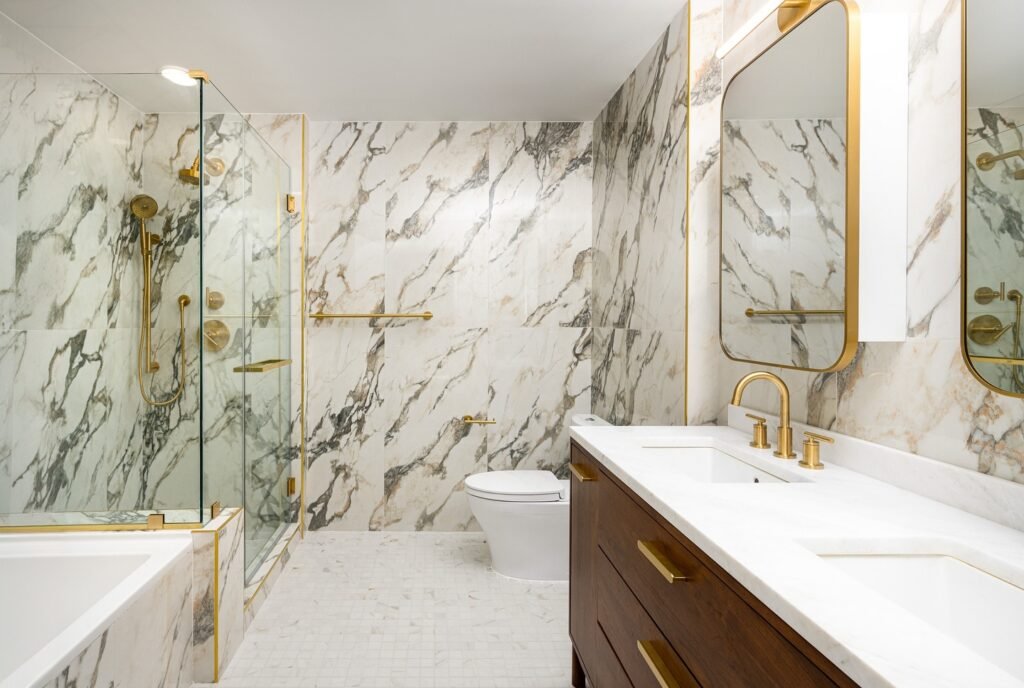 Opulent Marble & Gold Bathroom Design
