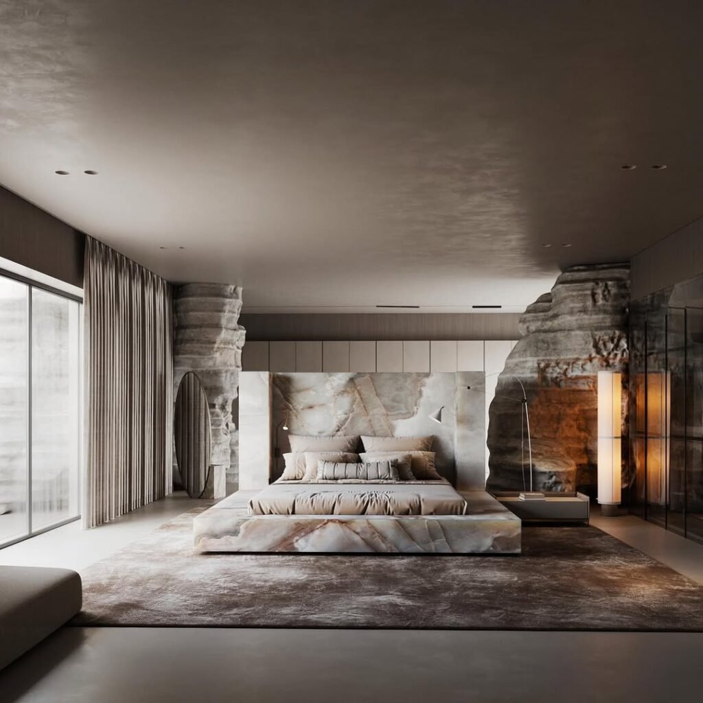 Raw Elegance A Luxurious Cave-Inspired Master Bedroom
