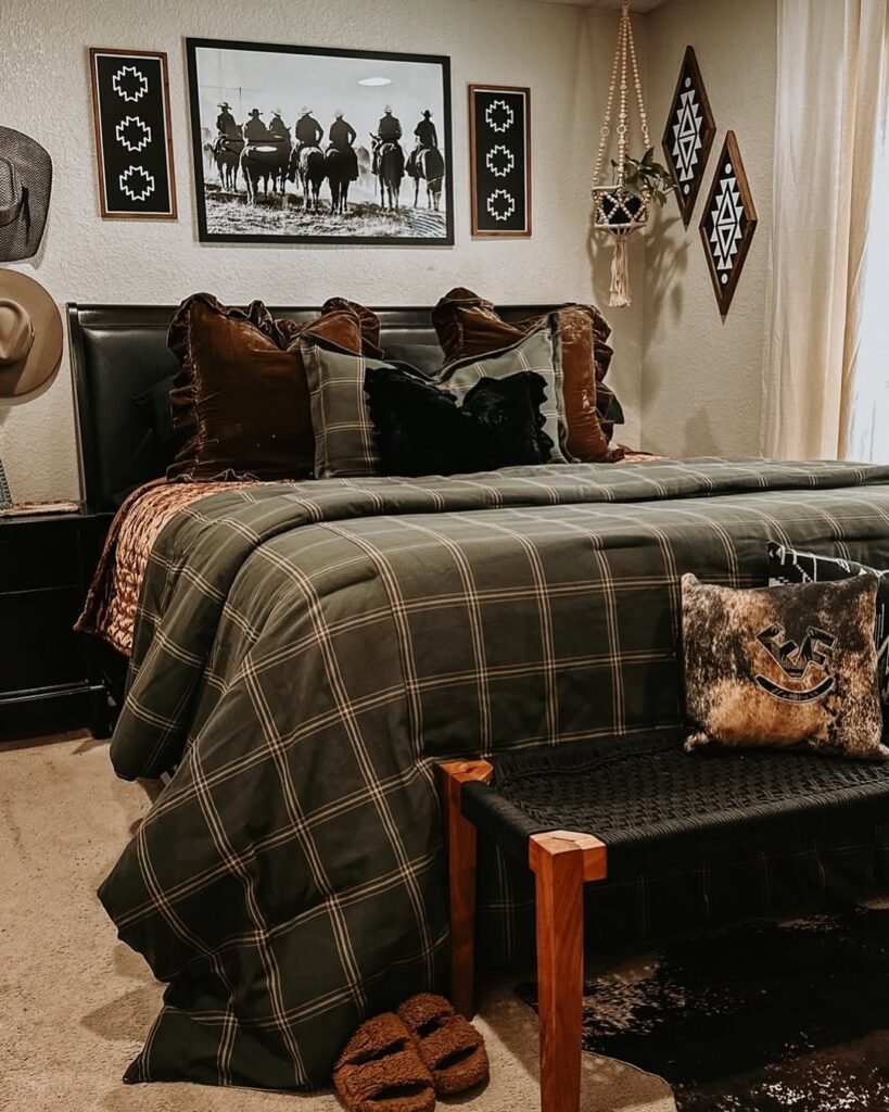 Rustic Western Bedroom with Classic Cowboy Aesthetic
