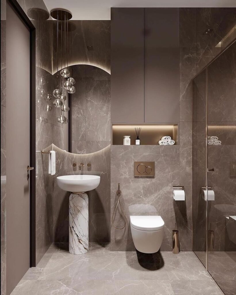 Sophisticated Marble Bathroom with Contemporary Elegance
