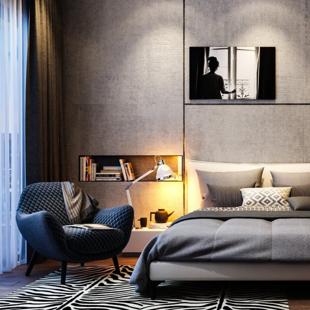 Sophisticated Modern Bedroom with Dark Elegance
