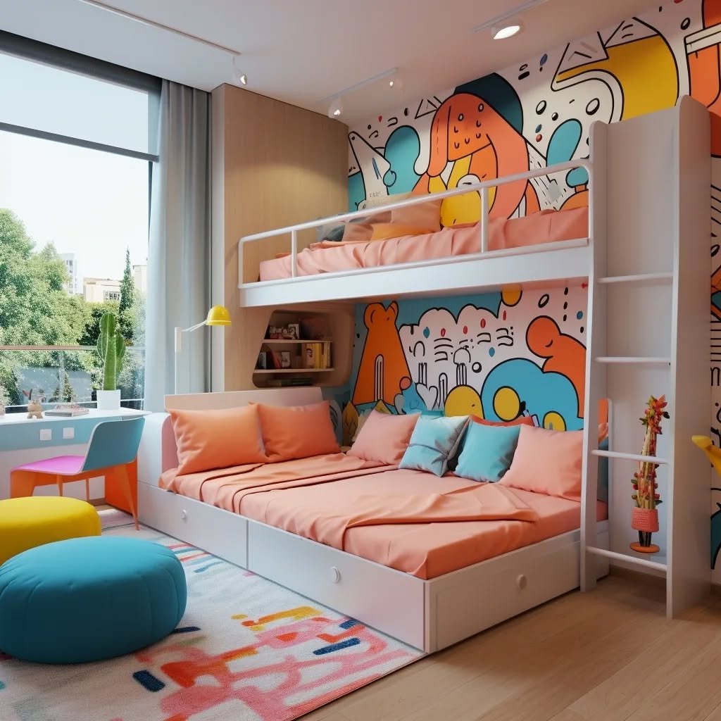 Urban Jungle A Playful and Modern Bunk Bed Haven
