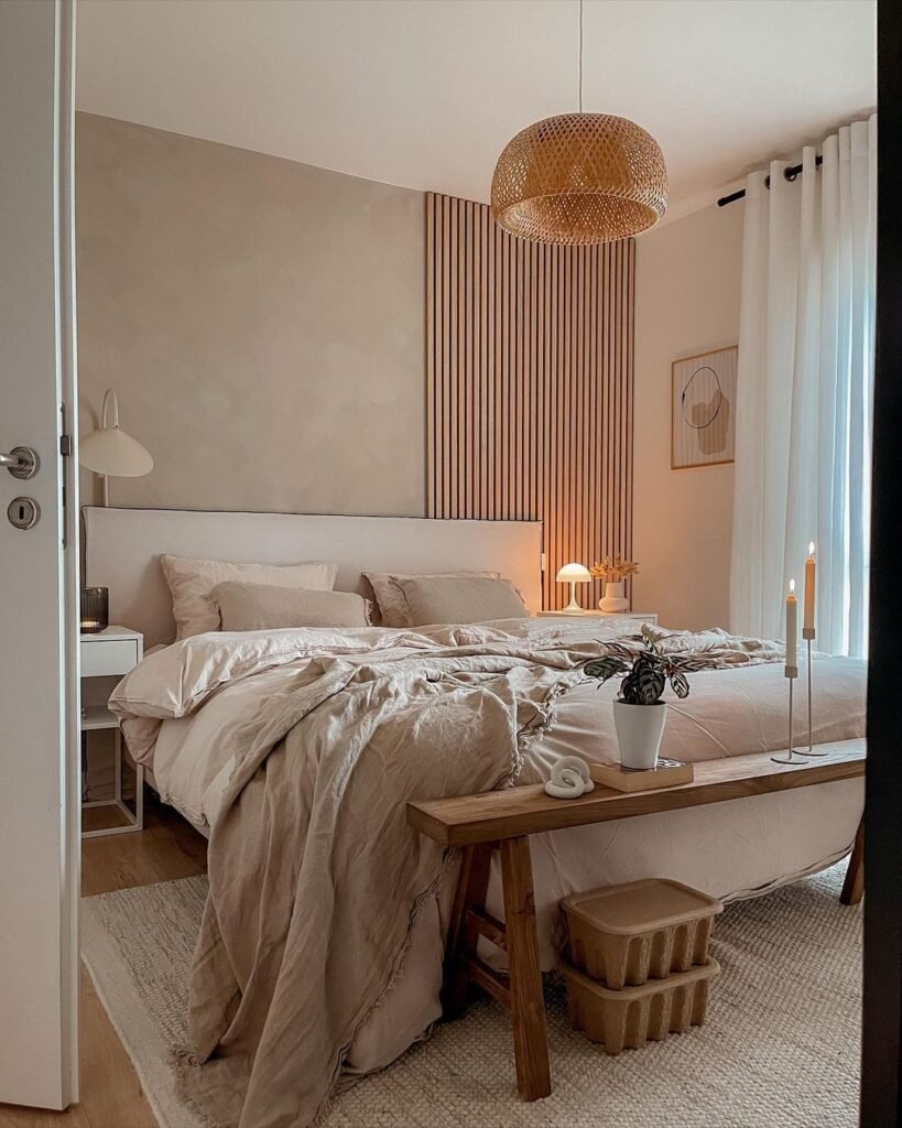 Warm Minimalist Bedroom with Natural Accents
