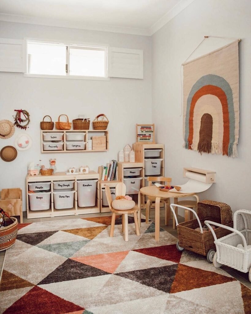 Warm & Organized Montessori-Inspired Playroom
