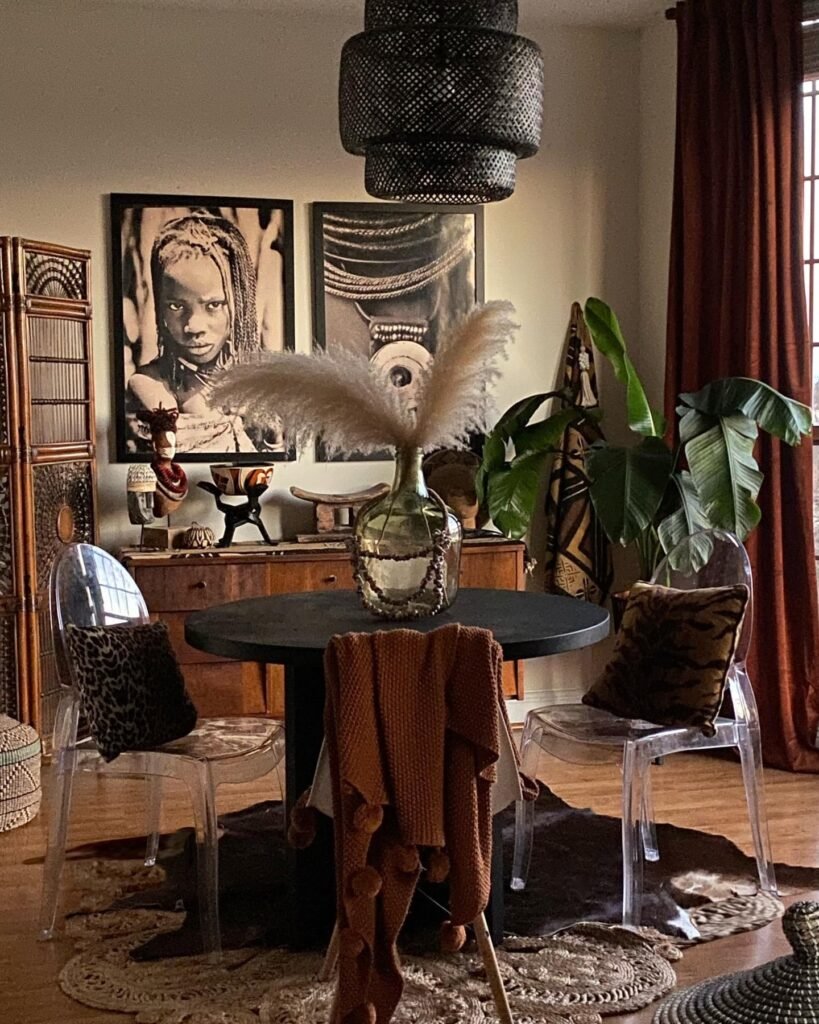 Afro-Bohemian Dining Room with Earthy Elegance
