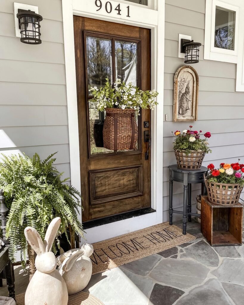 Charming Spring Front Porch with Rustic Elegance
