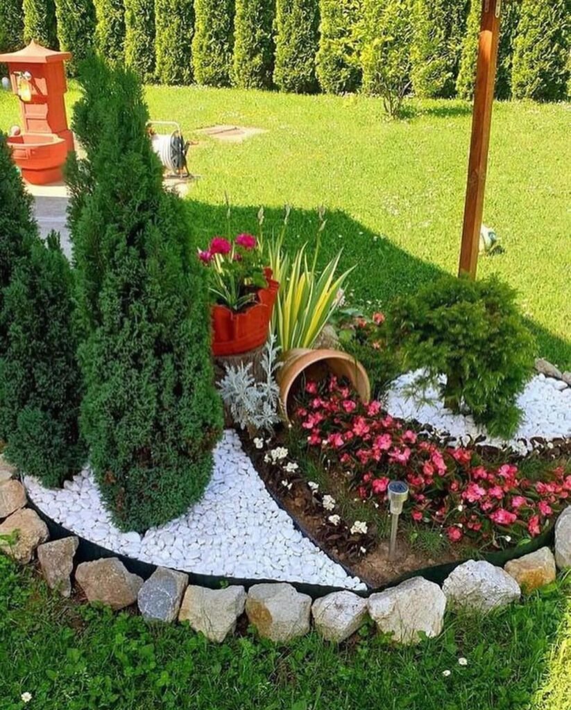 Creative Flower Bed with Cascading Blooms
