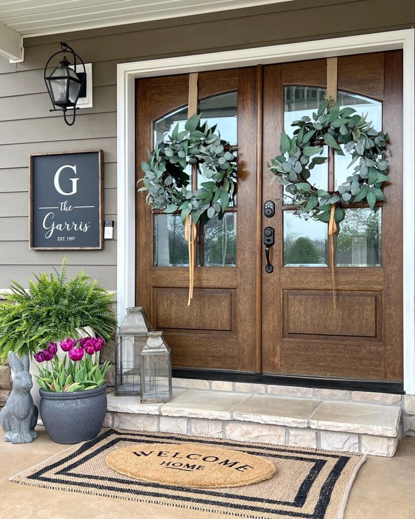 Elegant Spring Front Porch with a Rustic Touch
