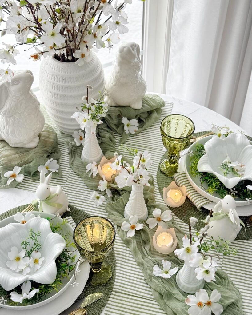 Elegant Spring Table with Soft Green and White Accents
