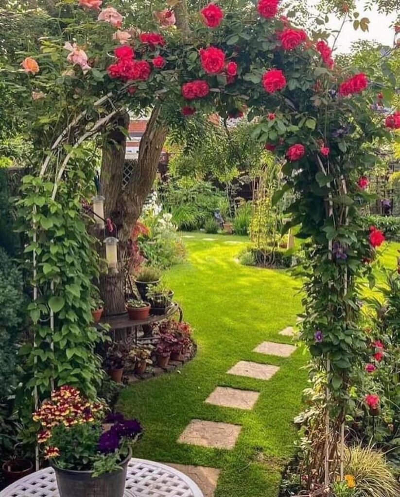 Enchanting Rose-Covered Garden Archway
