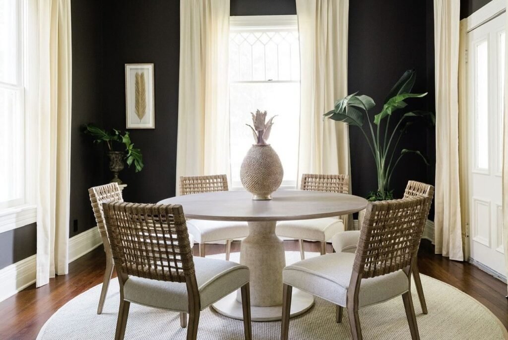 Modern Contrast A Timeless Black and Neutral Dining Space

