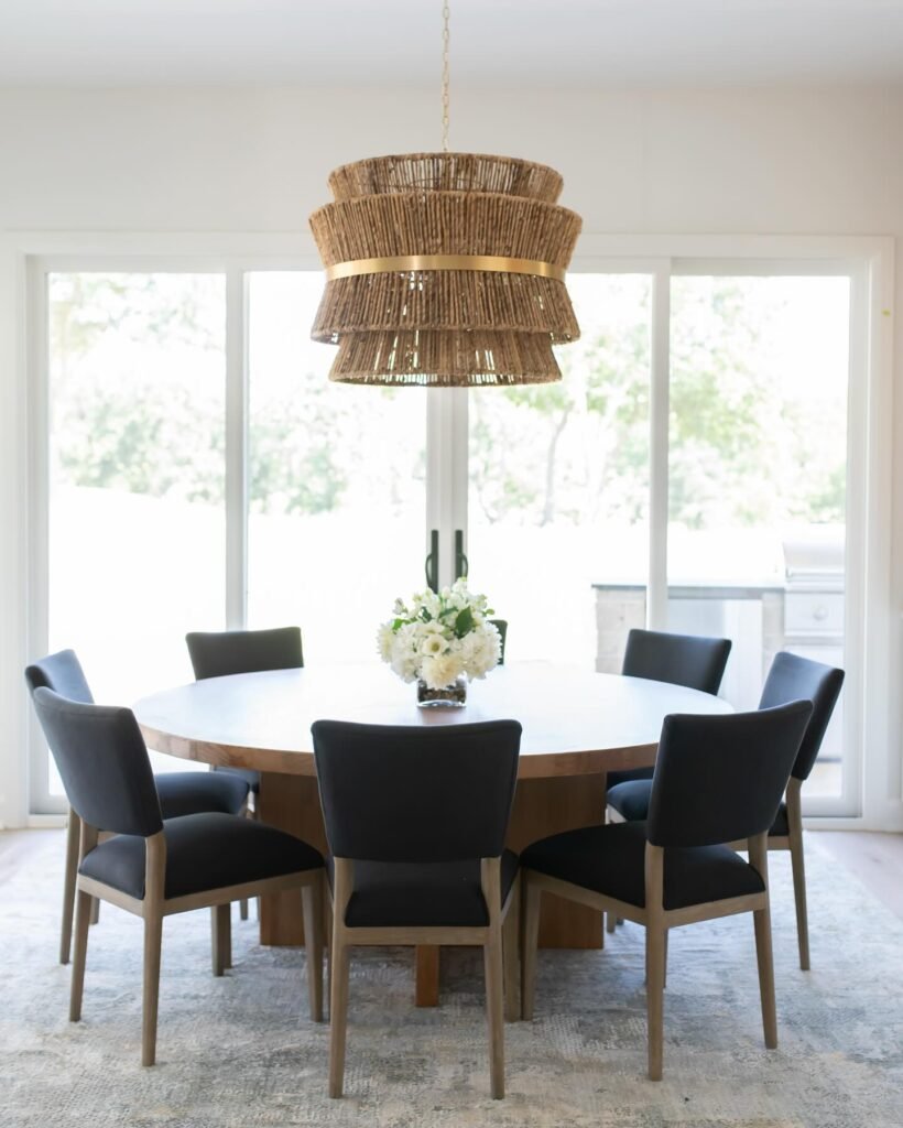 Modern Organic Round Dining Room Setup
