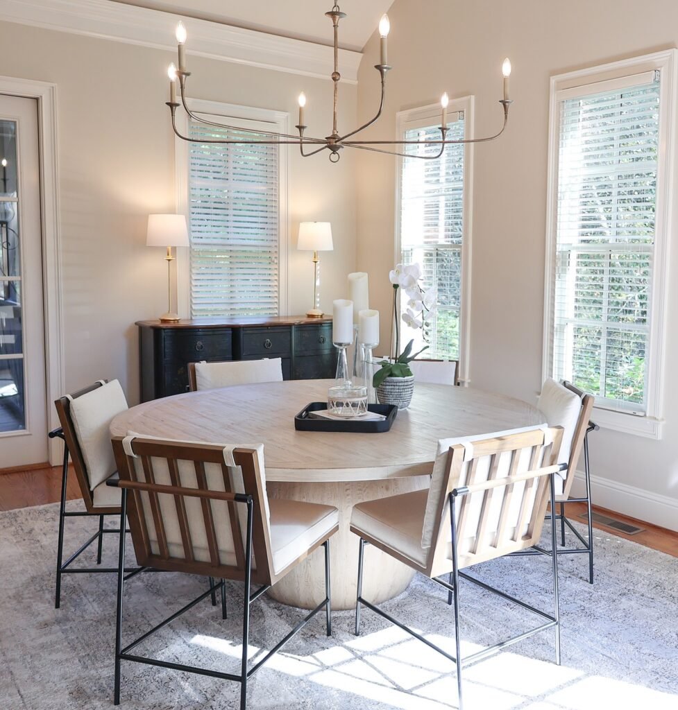 Modern Rustic Round Dining Room Setup
