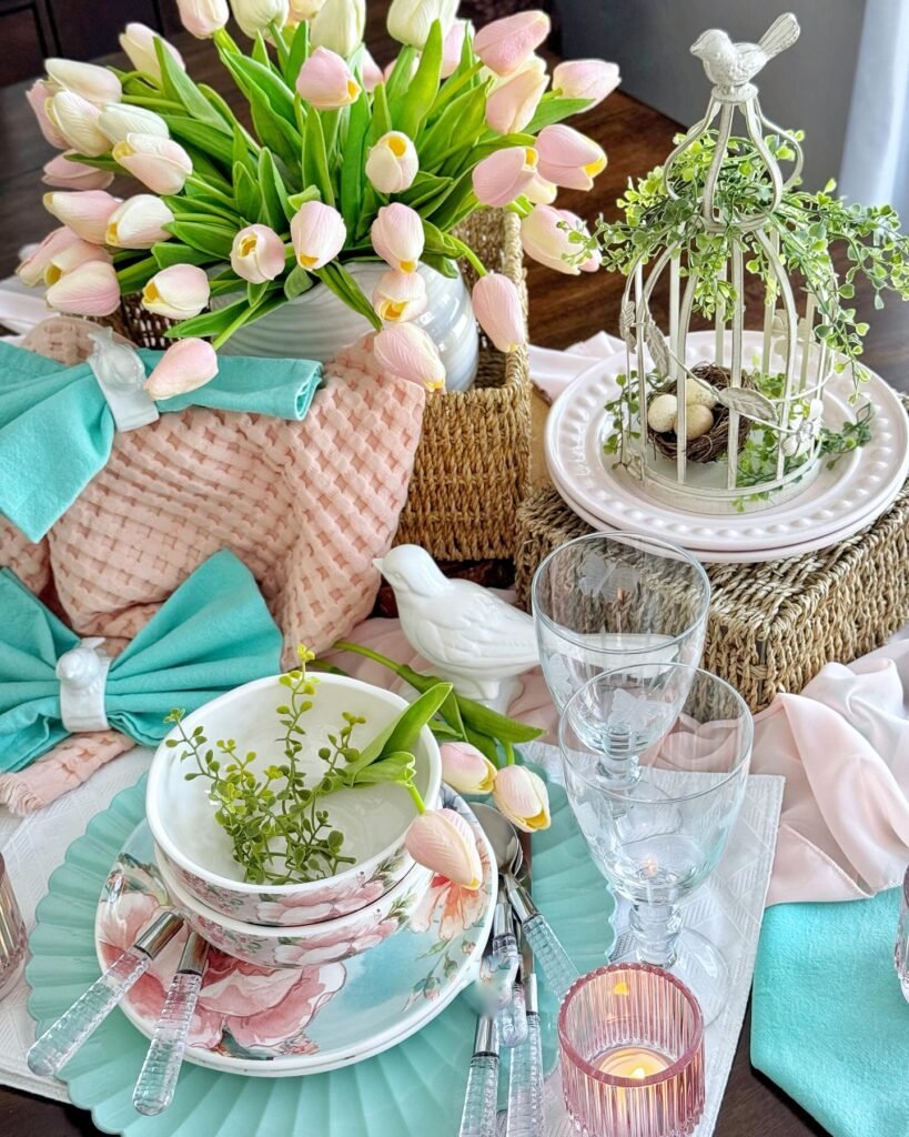 Romantic Spring Table Setting with Tulip Elegance
