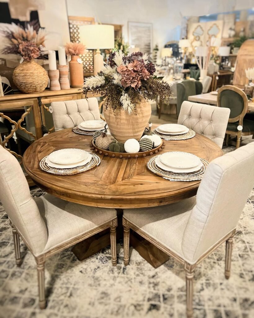 Rustic Elegance Round Dining Table Setup
